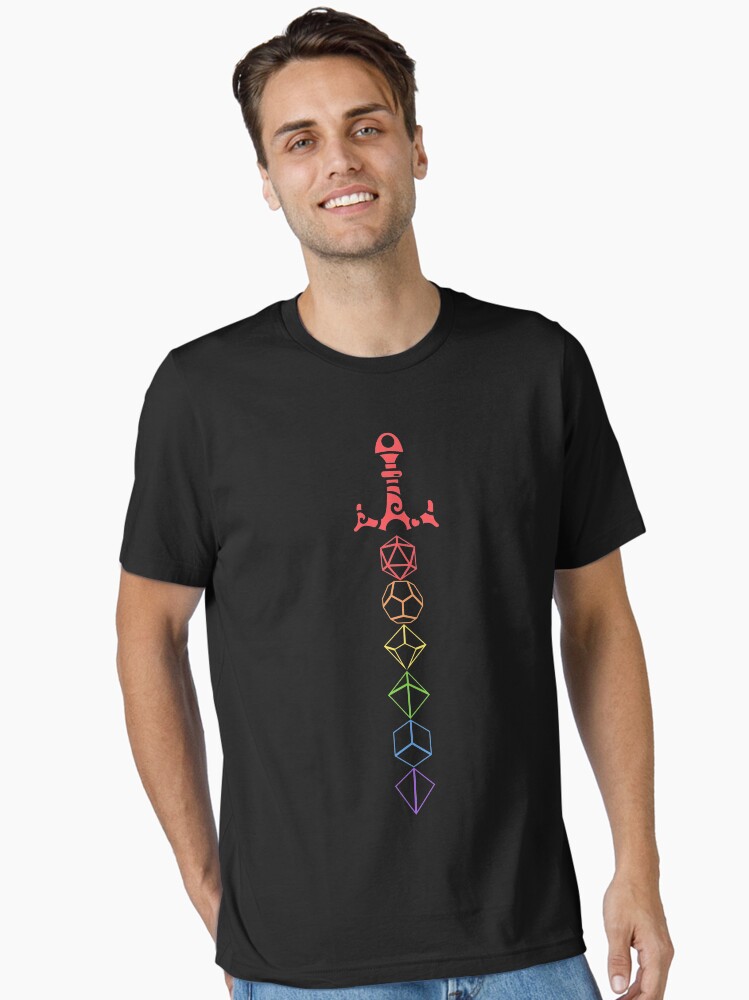 Rainbow Dice Sword Tabletop RPG Gaming Essential T-Shirt