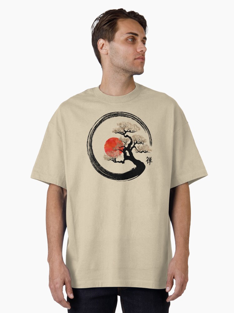 Enso Circle and Bonsai Tree on Canvas Oversized T-Shirt