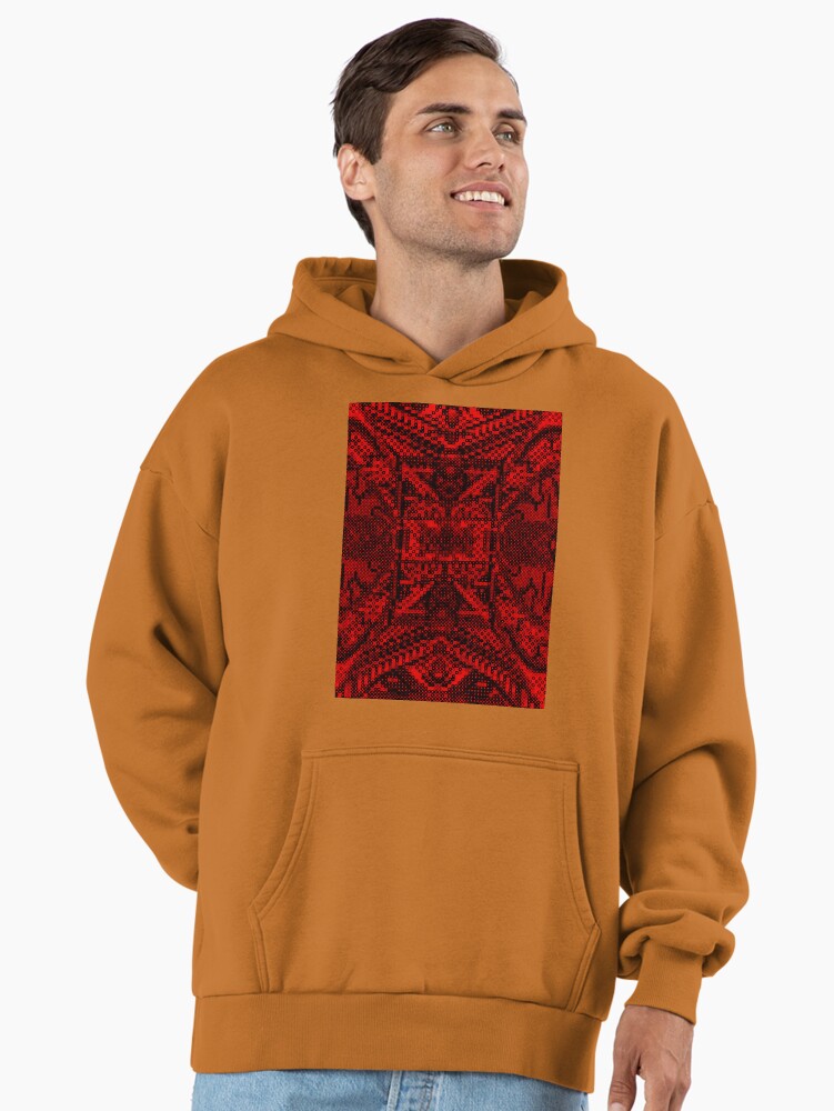 New Belarussian Ornament Red Symmetry Beads Premium Oversized Hoodie