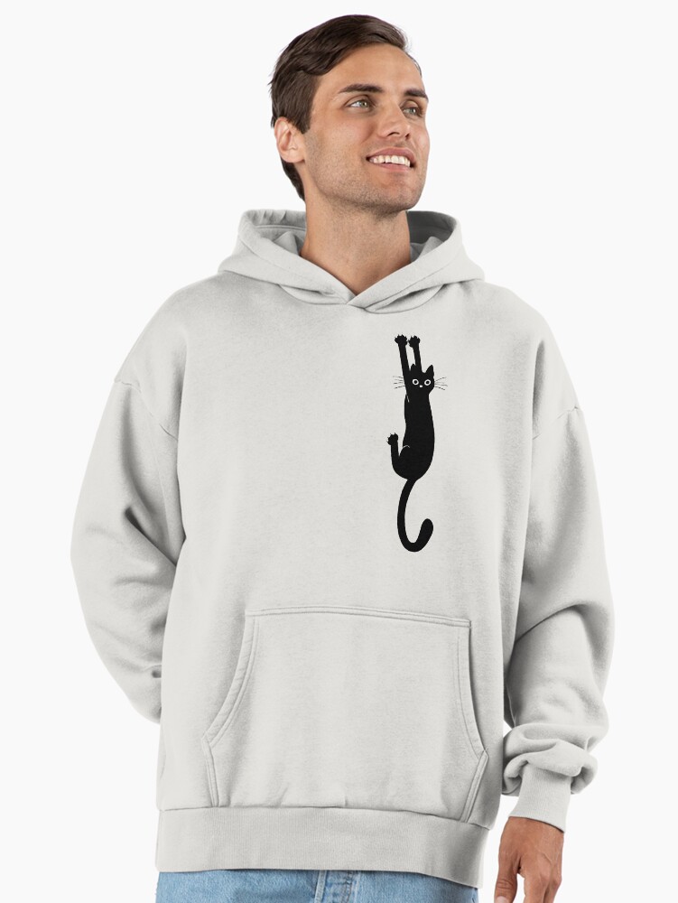 Black Cat Holding On Premium Oversized Hoodie